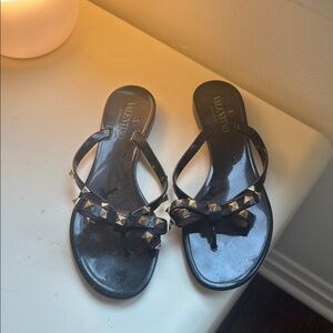 Valentino Black and Gold Elegant Sandals with Bow